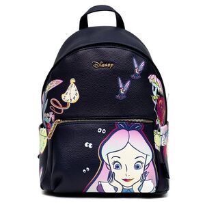 WondaPop High Fashion Alice in Wonderland Faux Leather 12" Black Backpack New